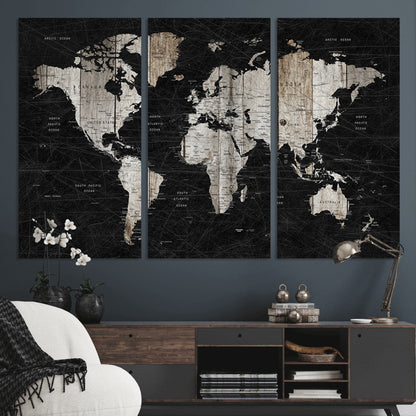 89998-MGV-CV-36X24-Push Pin World Map Canvas Print – Framed Wall Art for Couples to Track Their Travels – Anniversary Gift or Home Adventure Decor