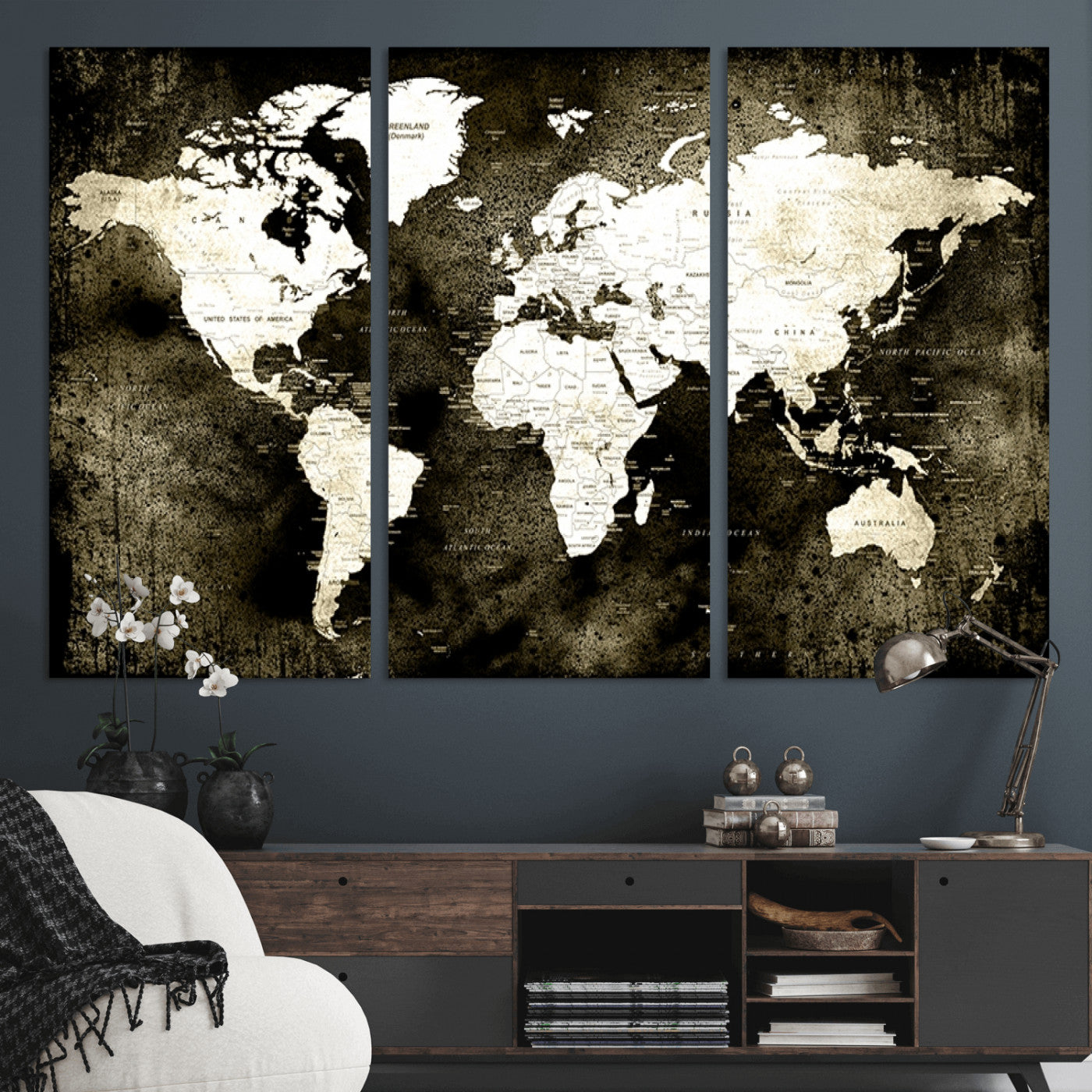 66737-MGV-CV-36X24-Push Pin World Map Canvas Print – Framed Wall Art for Couples to Track Their Travels – Anniversary Gift or Home Adventure Decor