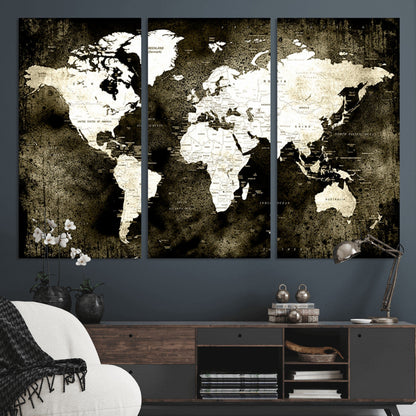 66737-MGV-CV-36X24-Push Pin World Map Canvas Print – Framed Wall Art for Couples to Track Their Travels – Anniversary Gift or Home Adventure Decor
