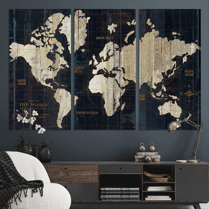 Push Pin World Map Canvas Print – Framed Wall Art for Couples to Track Their Travels – Anniversary Gift or Home Adventure Decor