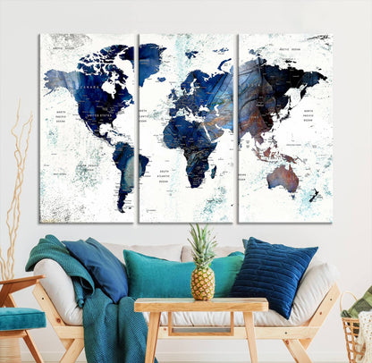 Push Pin World Map Canvas Print – Framed Wall Art for Couples to Track Their Travels – Anniversary Gift or Home Adventure Decor