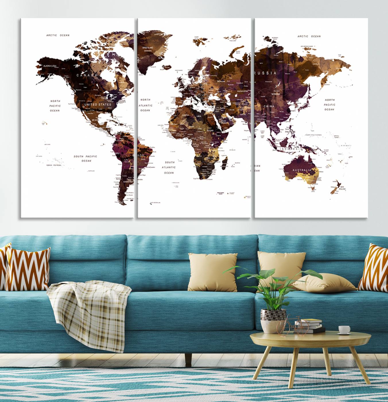 Push Pin World Map Canvas Print – Framed Wall Art for Couples to Track Their Travels – Anniversary Gift or Home Adventure Decor
