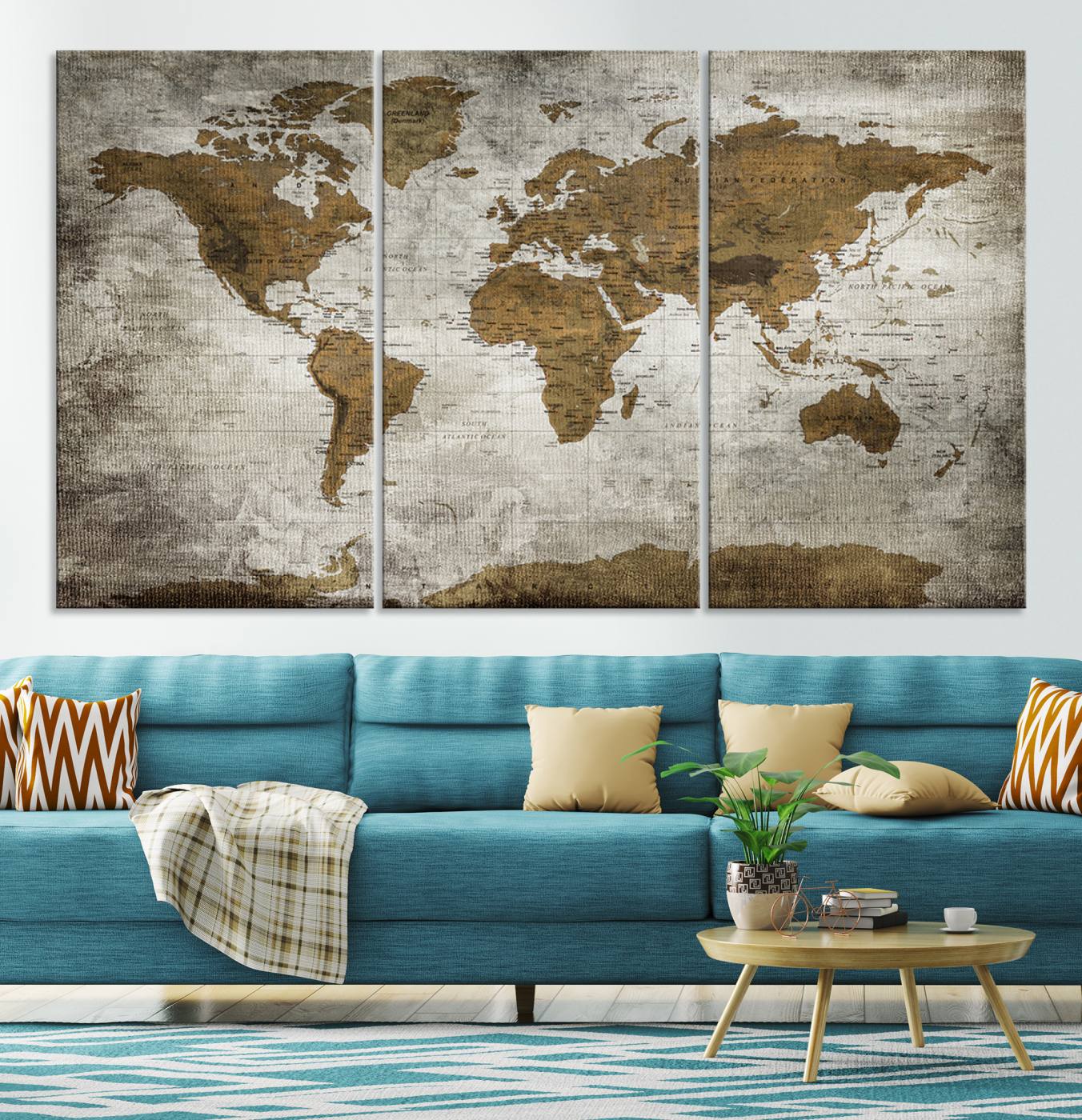 Push Pin World Map Canvas Print – Framed Wall Art for Couples to Track Their Travels – Anniversary Gift or Home Adventure Decor
