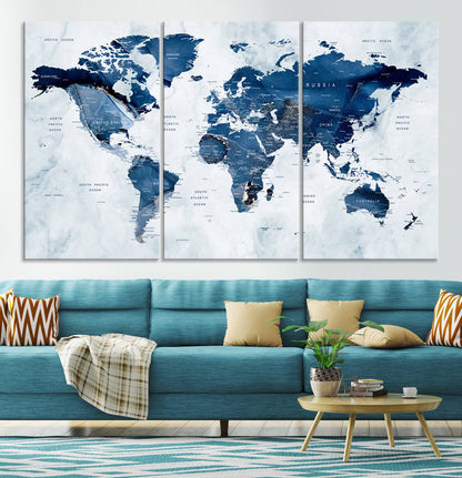 Push Pin World Map Canvas Print – Framed Wall Art for Couples to Track Their Travels – Anniversary Gift or Home Adventure Decor
