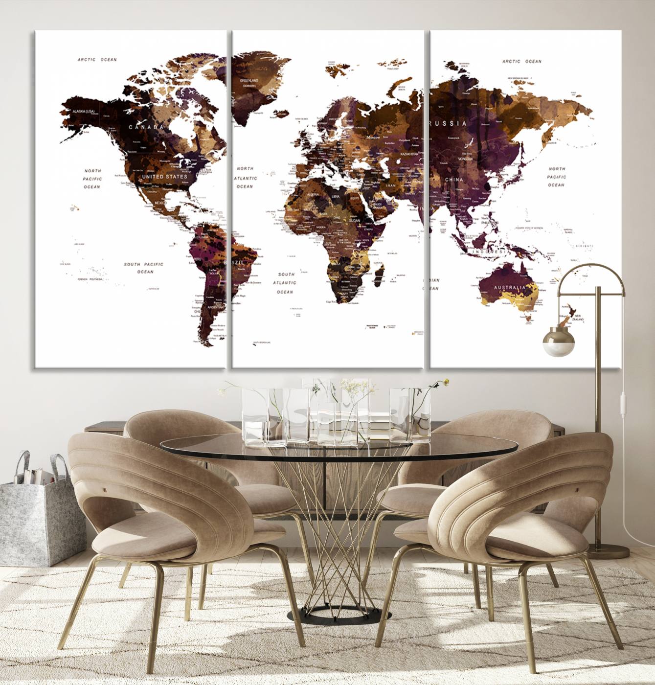 Push Pin World Map Canvas Print – Framed Wall Art for Couples to Track Their Travels – Anniversary Gift or Home Adventure Decor