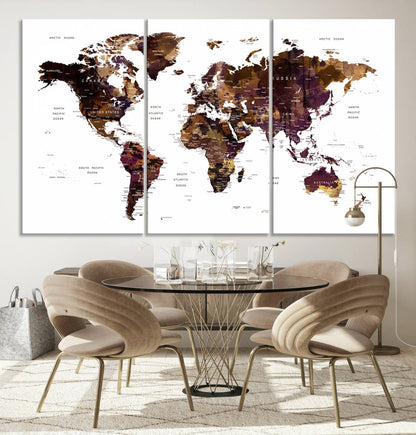 Push Pin World Map Canvas Print – Framed Wall Art for Couples to Track Their Travels – Anniversary Gift or Home Adventure Decor
