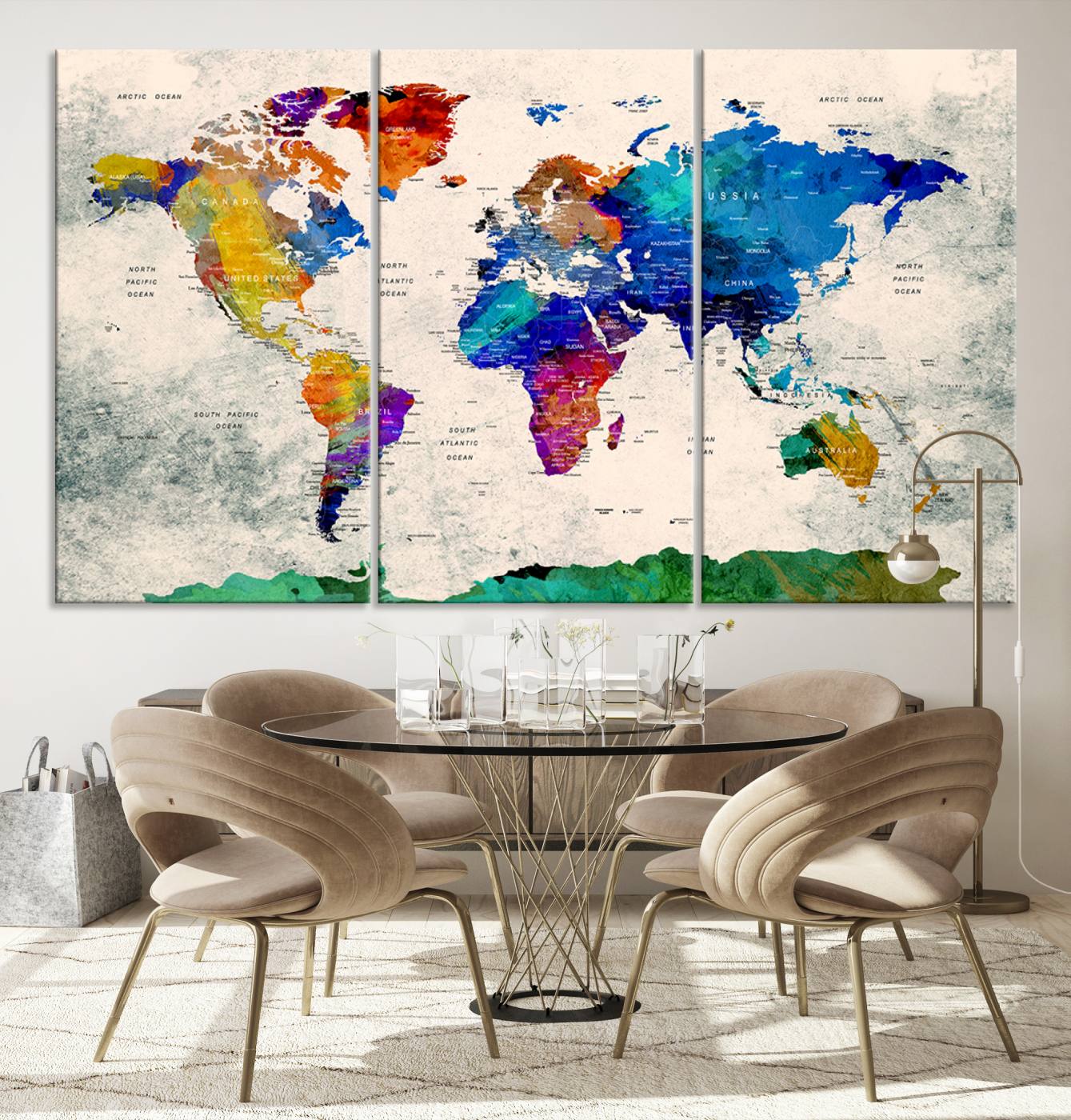Push Pin World Map Canvas Print – Framed Wall Art for Couples to Track Their Travels – Anniversary Gift or Home Adventure Decor