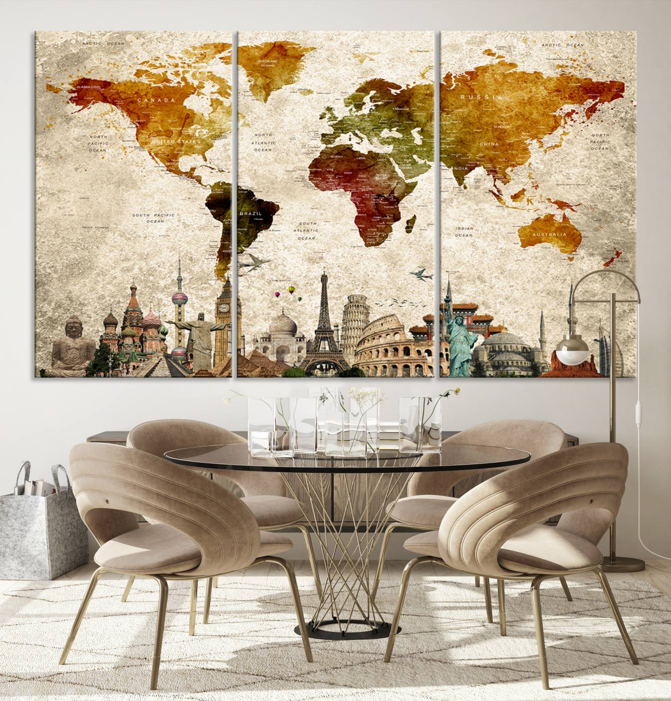 Push Pin World Map Canvas Print – Framed Wall Art for Couples to Track Their Travels – Anniversary Gift or Home Adventure Decor