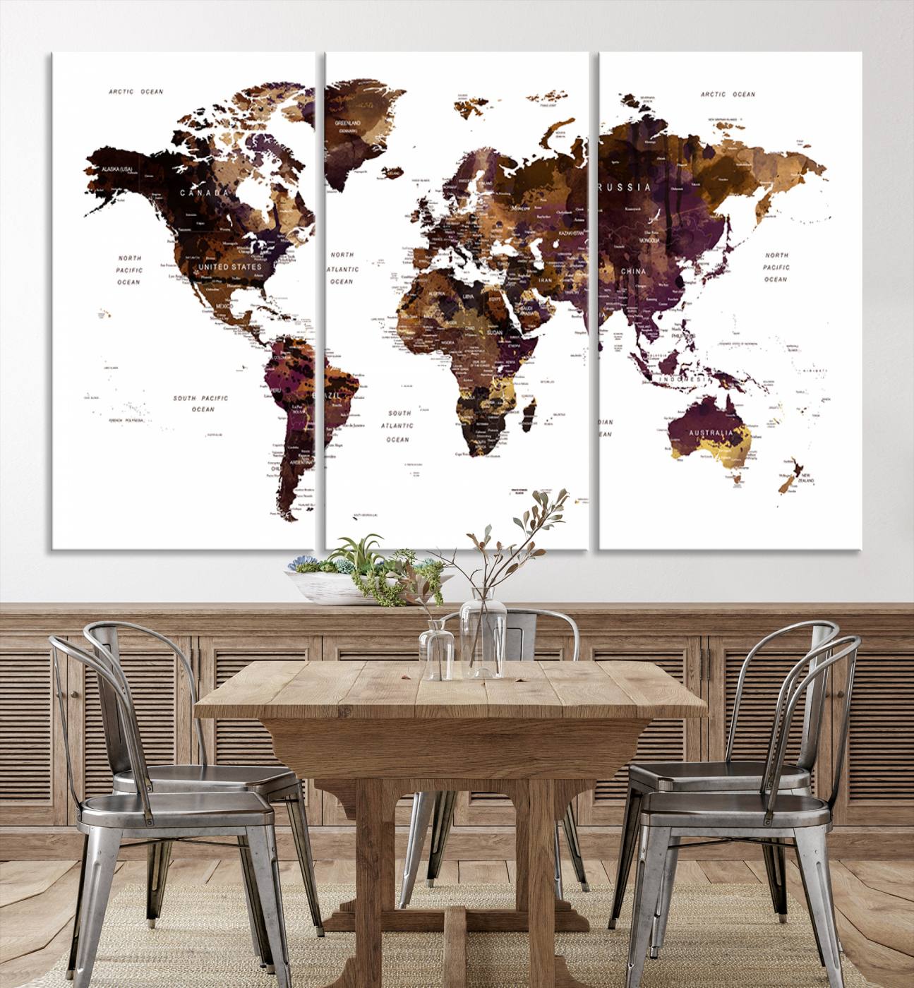 Push Pin World Map Canvas Print – Framed Wall Art for Couples to Track Their Travels – Anniversary Gift or Home Adventure Decor
