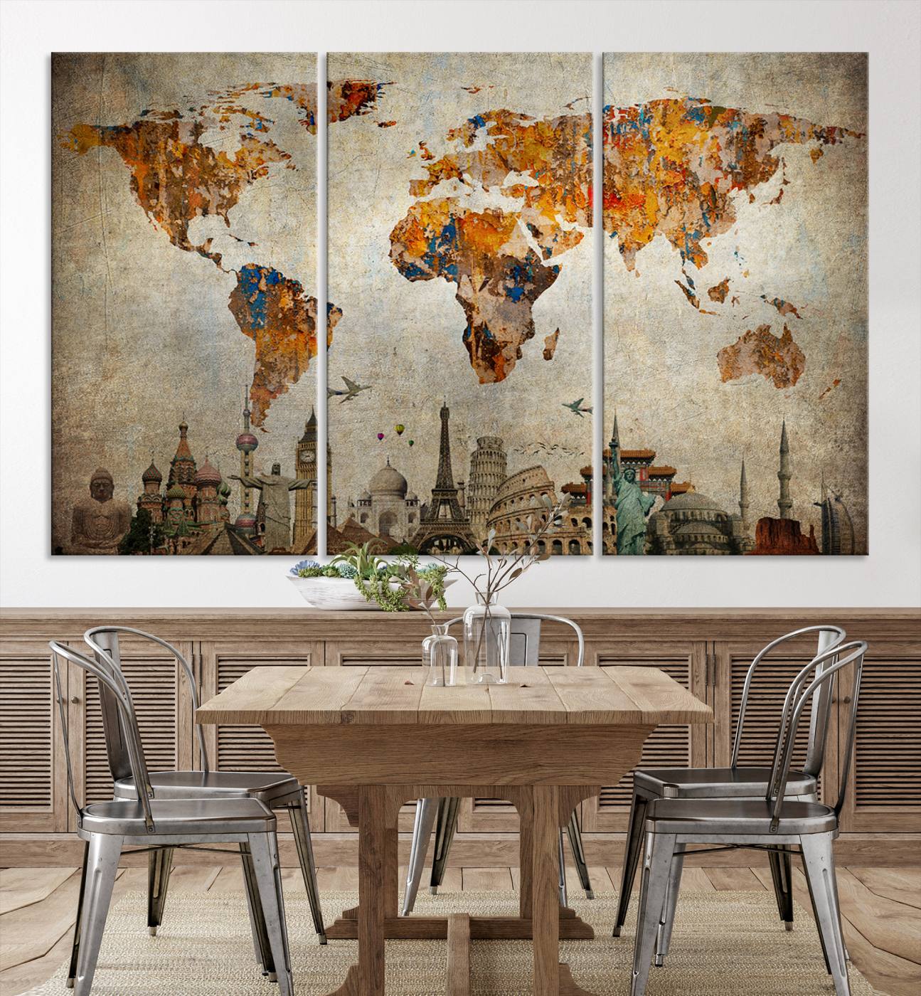 Push Pin World Map Canvas Print – Framed Wall Art for Couples to Track Their Travels – Anniversary Gift or Home Adventure Decor