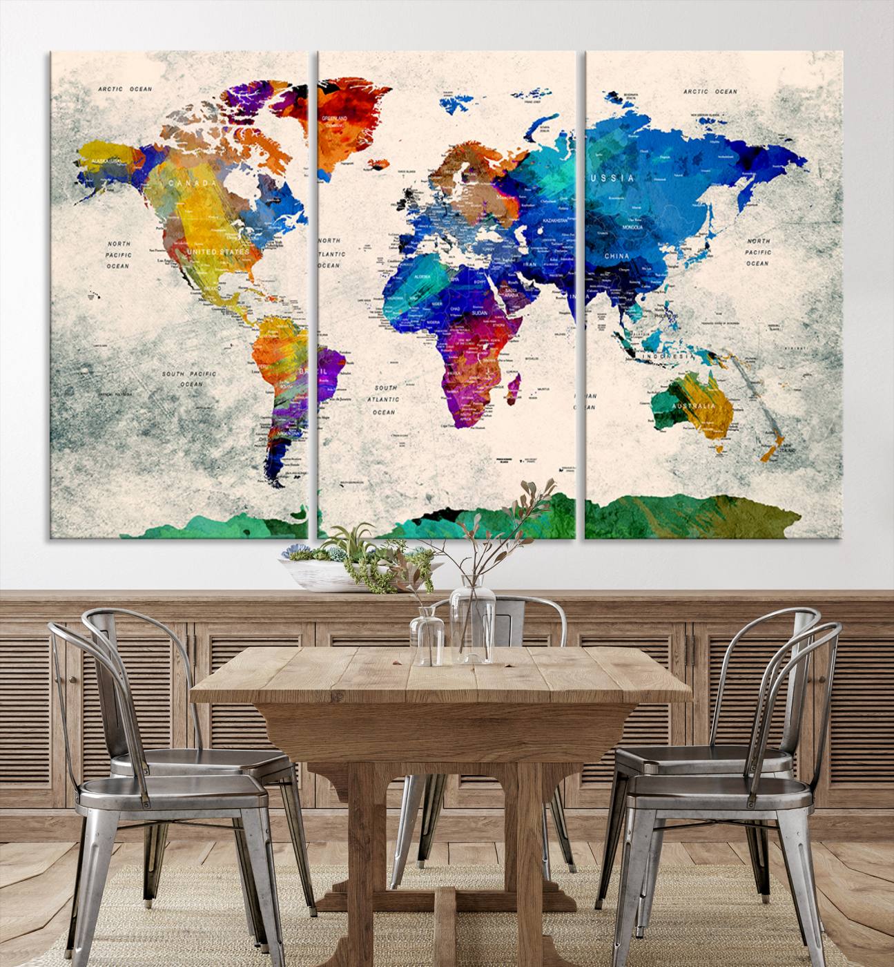 Push Pin World Map Canvas Print – Framed Wall Art for Couples to Track Their Travels – Anniversary Gift or Home Adventure Decor