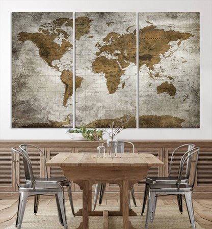Push Pin World Map Canvas Print – Framed Wall Art for Couples to Track Their Travels – Anniversary Gift or Home Adventure Decor