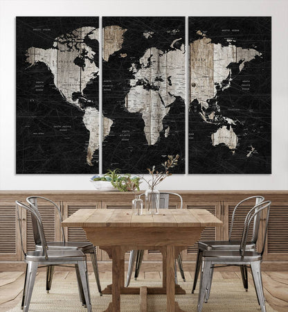 Push Pin World Map Canvas Print – Framed Wall Art for Couples to Track Their Travels – Anniversary Gift or Home Adventure Decor