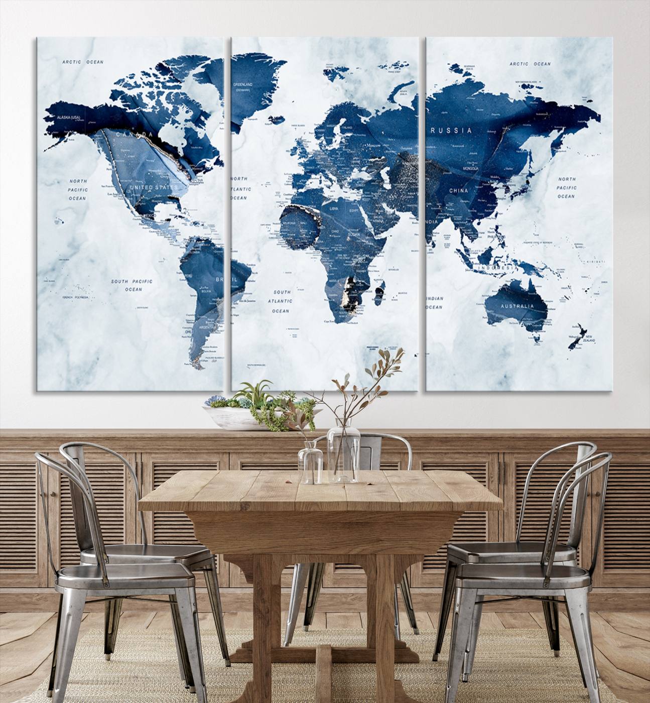Push Pin World Map Canvas Print – Framed Wall Art for Couples to Track Their Travels – Anniversary Gift or Home Adventure Decor