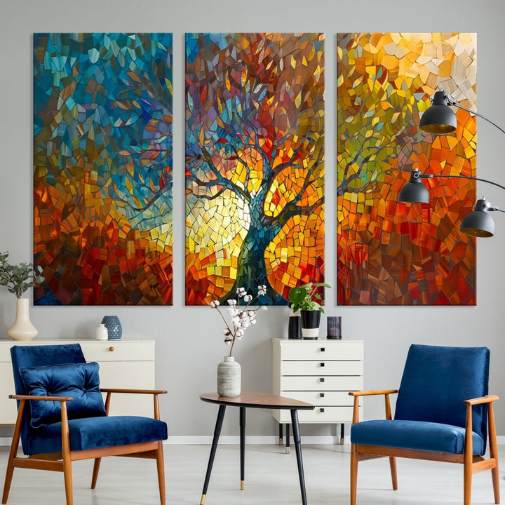 Mosaic Tree Canvas Print Stained Glass Printed Wall Art Extra Large Canvas Print Framed