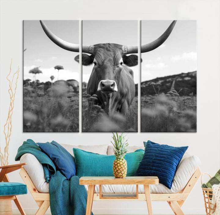 Highland Cow Canvas Wall Art Farmhouse Decor Cow Black White Print Rustic Wall Decor Animals Painting Scottish Cow Wall Art