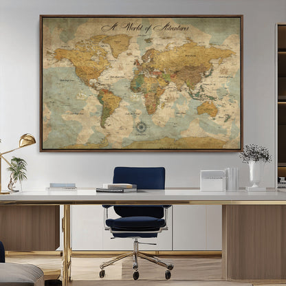 75690627-MGV-CV-36X24-Personalized World Map Print, Customizable Push Pin Framed World Map Print on Canvas - Custom Quote on Map Print,