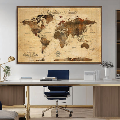 57497711-MGV-CV-36X24-Personalized World Map Canvas Print - Customizable Push Pin Framed World Map Print on Canvas - Custom Quote on Map Print