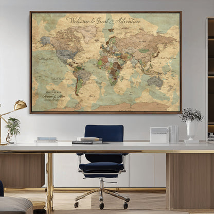 17693651-MGV-CV-36X24-Custom Push Pin World Map Wall Canvas Print – Personalized Travel Tracker with Pins – Framed Custom Quotie Canvas for Home Office Decor Art Print
