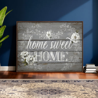 Home Sweet Home Sign Wall Art Canvas Print, Floral Farmhouse Decor