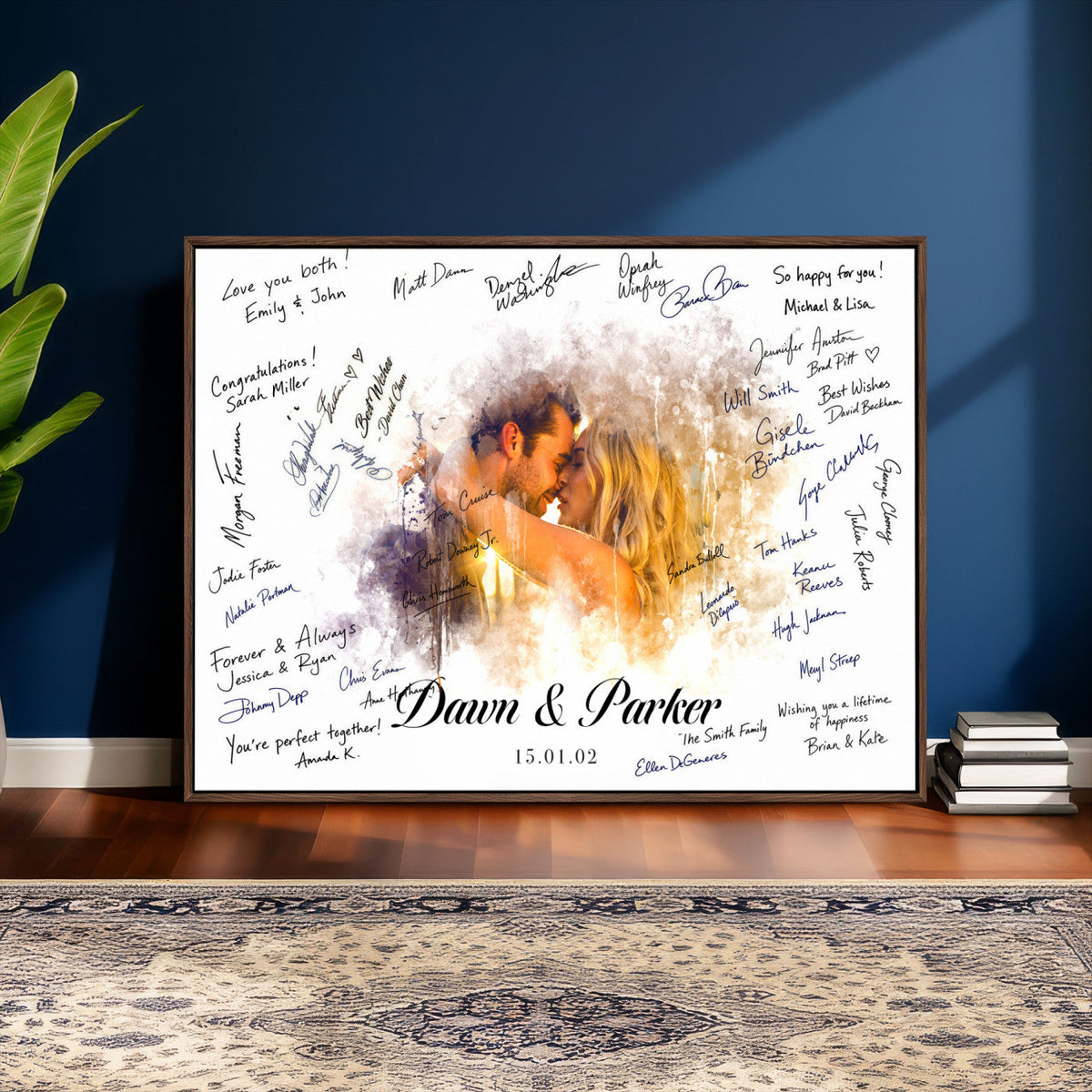 74713307-MGV-CV-36X24 - Wedding Guest Book Alternative Wall Art Canvas Print, Personalized Couple Photo Guestbook Wedding Signature Poster, Custom Couple Photo Guestbook Canvas, Bridal Shower Reception Decor