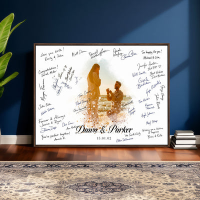 75692697-MGV-CV-36X24 - Wedding Guest Book Alternative Wall Art Canvas Print, Personalized Couple Photo Guestbook Wedding Signature Poster, Custom Couple Photo Guestbook Canvas, Bridal Shower Reception Decor