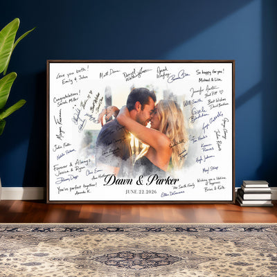 14788122-MGV-CV-36X24 - Wedding Guest Book Alternative Wall Art Canvas Print, Personalized Couple Photo Guestbook Wedding Signature Poster, Custom Couple Photo Guestbook Canvas, Bridal Shower Reception Decor