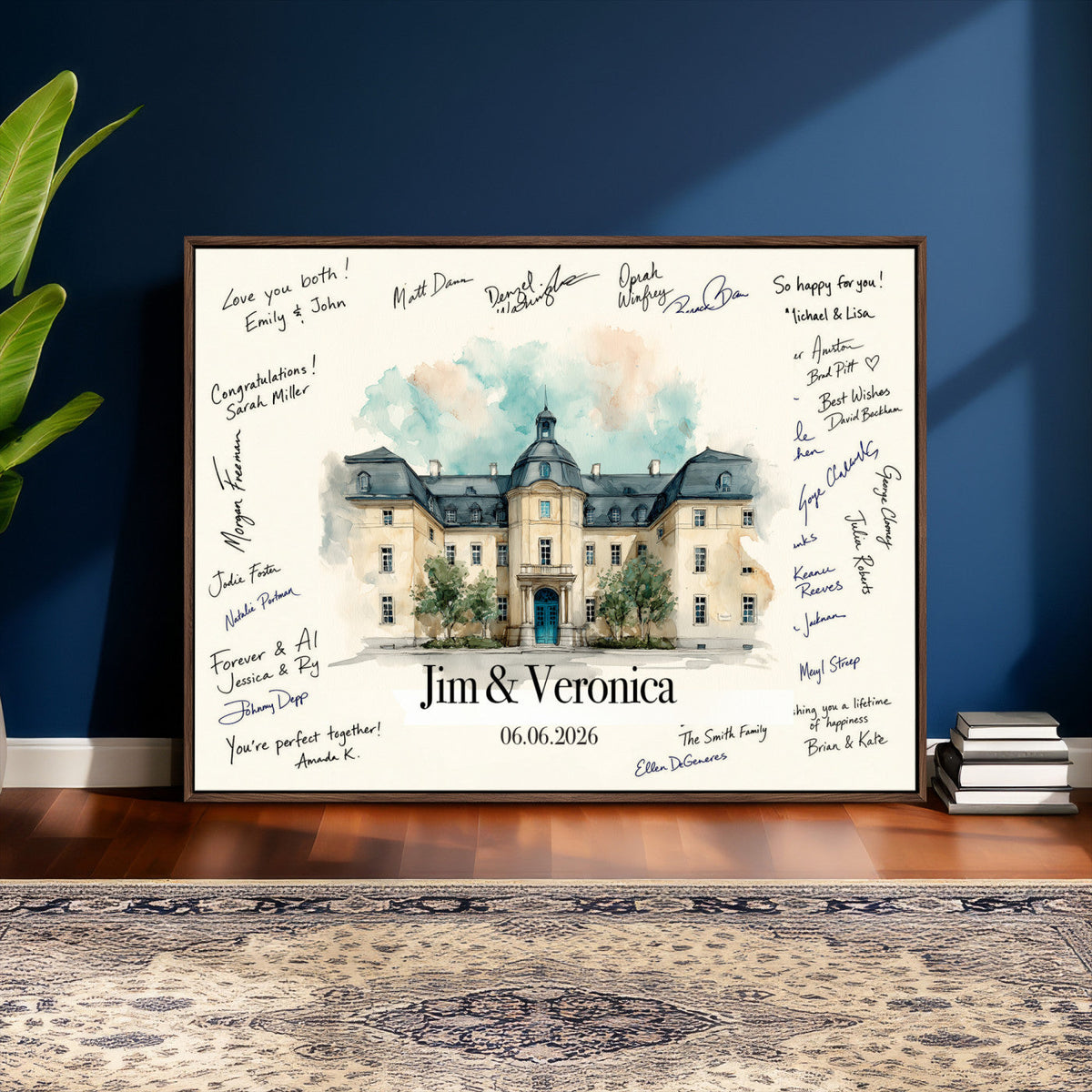 13409147-MGV-CV-36X24 - Wedding Guest Book Alternative Wall Art Canvas Print, Personalized Couple Photo Guestbook Wedding Signature Poster, Custom Couple Photo Guestbook Canvas