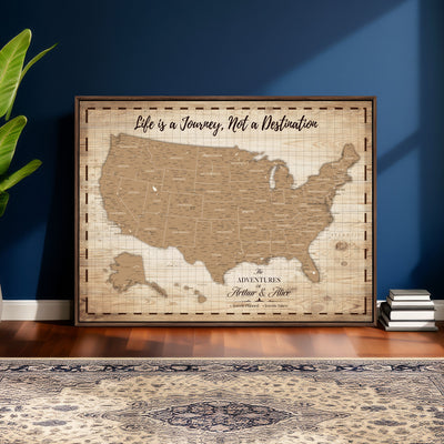 19102499-MGV-CV-36X24 - Personalized USA Push Pin Travel Map, Custom United States Map, Push Pin Map, USA Bucket List Map, Anniversary Gift | Couple Travel Map Wall Art