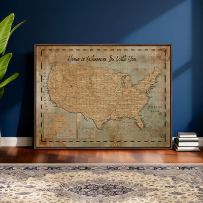 87620242-MGV-CV-36X24 - Personalized USA Push Pin Travel Map Wall Art Canvas Print | Custom United States Map | Push Pin Map - USA Bucket List Map