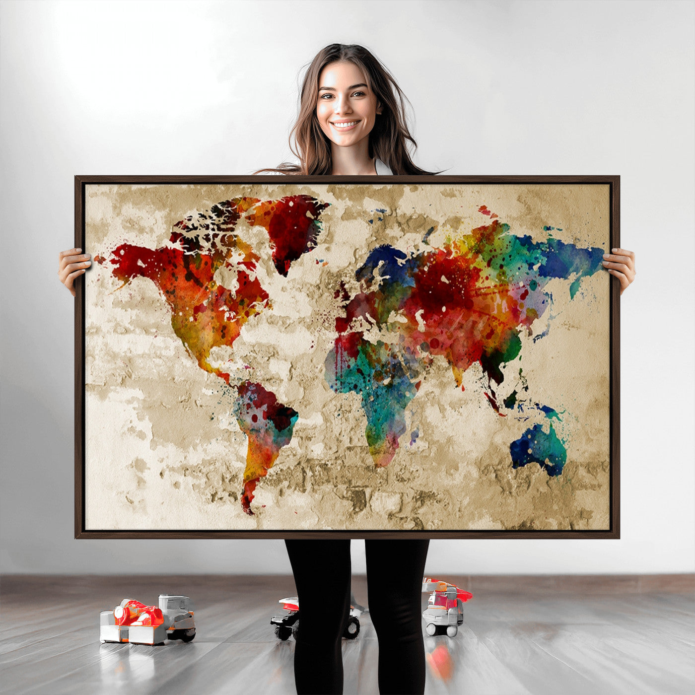 Push Pin World Map Canvas Print – Framed Wall Art for Couples to Track Their Travels – Anniversary Gift or Home Adventure Decor