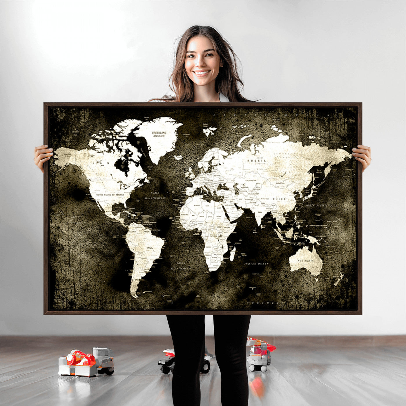 66737-MGV-CV-36X24-Push Pin World Map Canvas Print – Framed Wall Art for Couples to Track Their Travels – Anniversary Gift or Home Adventure Decor