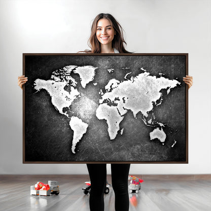 34390-MGV-FC-36X24_Walnut-World Map Wall Art Canvas Print – Framed Wall Art for Anniversary Gift or Home Adventure Decor