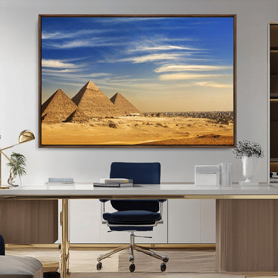 18193-MGV-CV-36X24-Majestic Ancient Wonders Wall Art Canvas Print, Golden Desert Under Endless Blue Sky Desert Sands Under Endless Blue Sky Artwork for Home Office