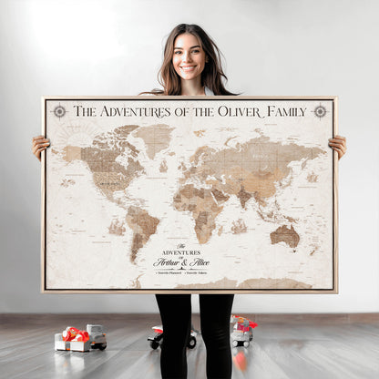 58395047-MGV-CV-36X24-Personalized Framed World Map Canvas Wall Art Print – Custom Push Pin Travel Tracker Lover - Custom World Map on Canvas