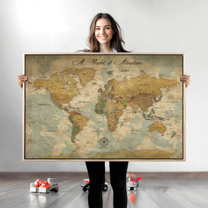 75690627-MGV-CV-36X24-Personalized World Map Print, Customizable Push Pin Framed World Map Print on Canvas - Custom Quote on Map Print,