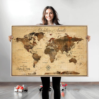 57497711-MGV-CV-36X24-Personalized World Map Canvas Print - Customizable Push Pin Framed World Map Print on Canvas - Custom Quote on Map Print