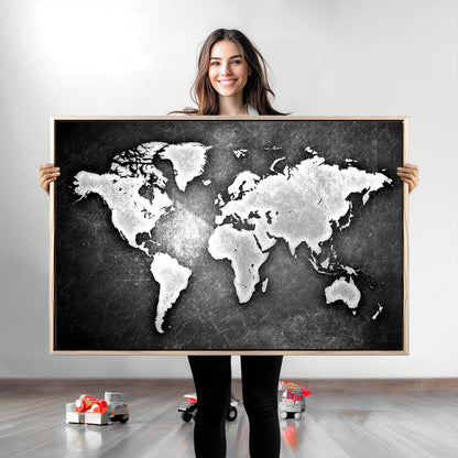 34390-MGV-CV-36X24-World Map Wall Art Canvas Print – Framed Wall Art for Anniversary Gift or Home Adventure Decor