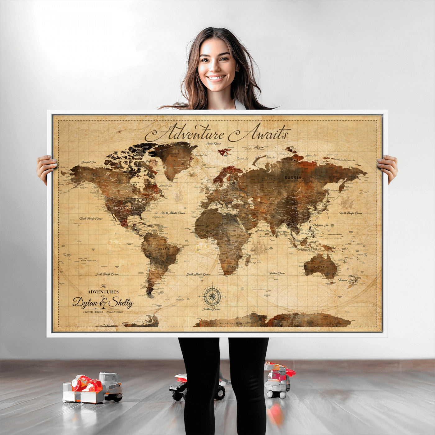57497711-MGV-CV-36X24-Personalized World Map Canvas Print - Customizable Push Pin Framed World Map Print on Canvas - Custom Quote on Map Print