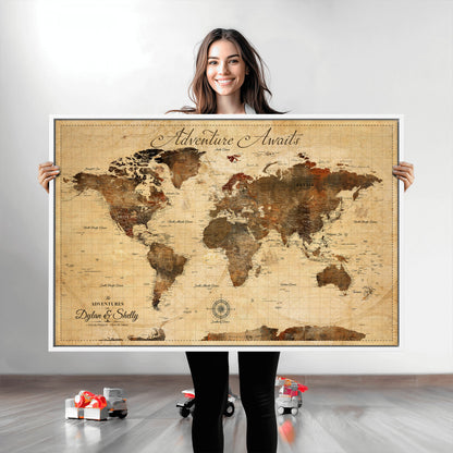 57497711-MGV-CV-36X24-Personalized World Map Canvas Print - Customizable Push Pin Framed World Map Print on Canvas - Custom Quote on Map Print