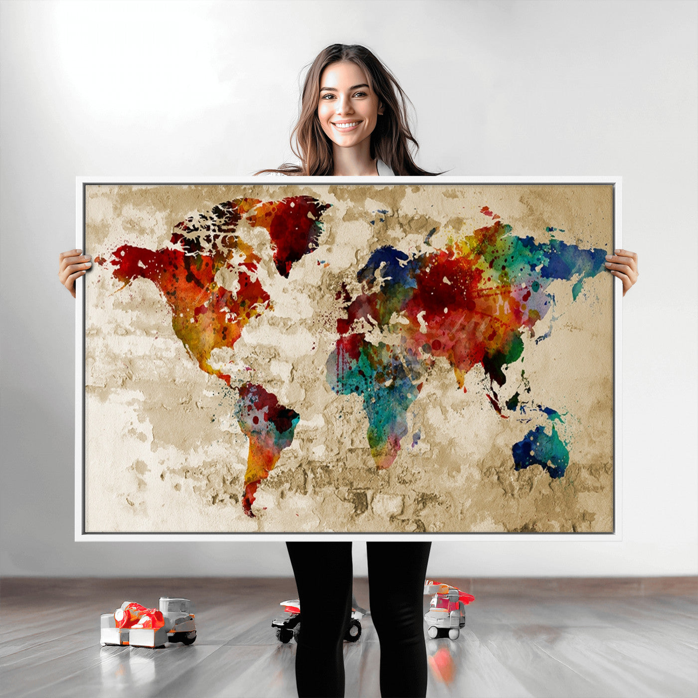 Push Pin World Map Canvas Print – Framed Wall Art for Couples to Track Their Travels – Anniversary Gift or Home Adventure Decor