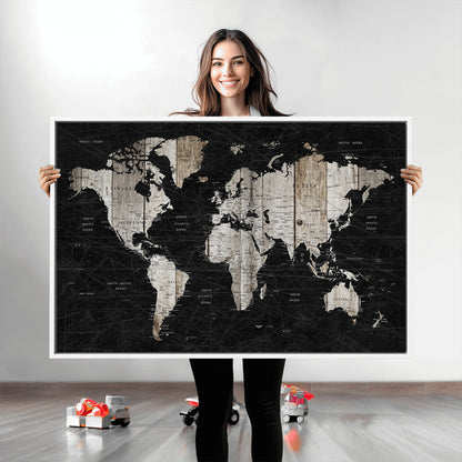 89998-MGV-CV-36X24-Push Pin World Map Canvas Print – Framed Wall Art for Couples to Track Their Travels – Anniversary Gift or Home Adventure Decor