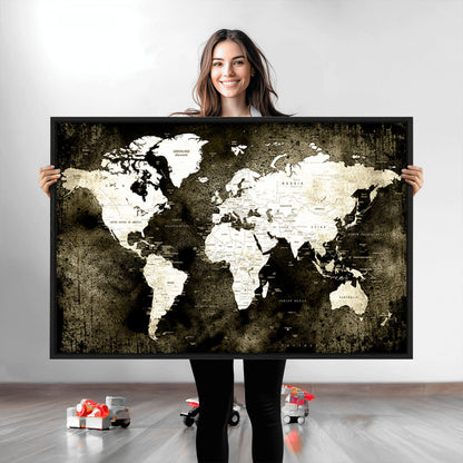 66737-MGV-CV-36X24-Push Pin World Map Canvas Print – Framed Wall Art for Couples to Track Their Travels – Anniversary Gift or Home Adventure Decor