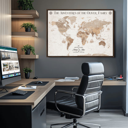 58395047-MGV-CV-36X24-Personalized Framed World Map Canvas Wall Art Print – Custom Push Pin Travel Tracker Lover - Custom World Map on Canvas