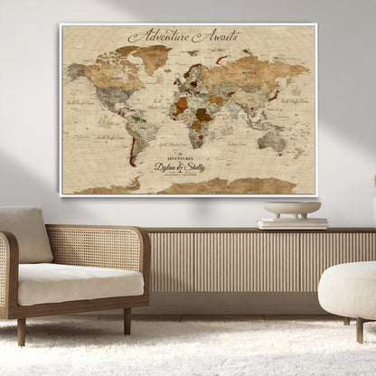 29054239-MGV-CV-36X24-Personalized World Map Print - Customizable Push Pin Framed World Map Print on Canvas - Custom Quote on Map Print