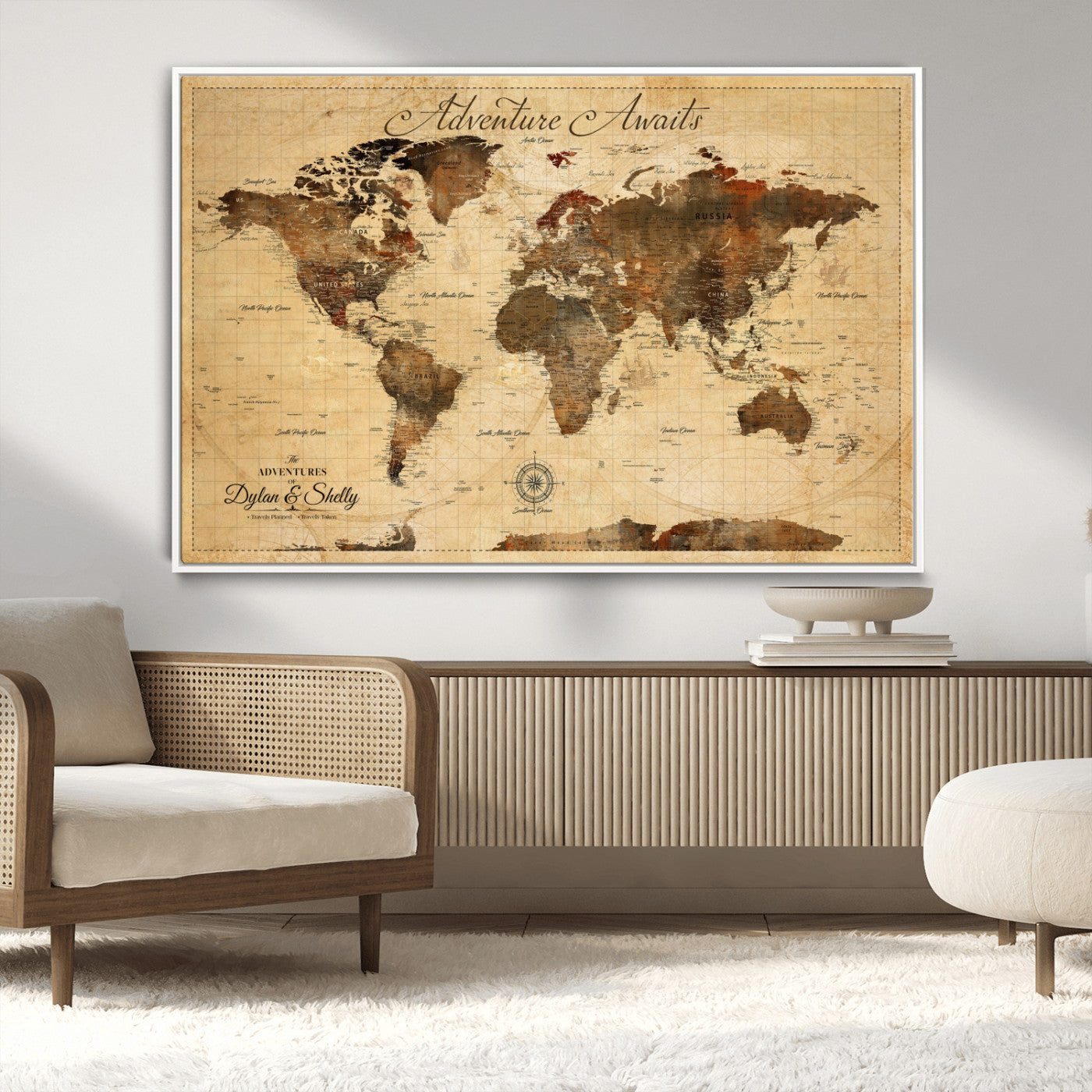 57497711-MGV-CV-36X24-Personalized World Map Canvas Print - Customizable Push Pin Framed World Map Print on Canvas - Custom Quote on Map Print