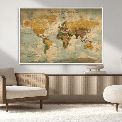 75523223-MGV-FC-36X24_White-Custom Push Pin World Map Wall Canvas Print – Personalized Travel Tracker with Pins – Framed Custom Quotie Canvas for Home Office