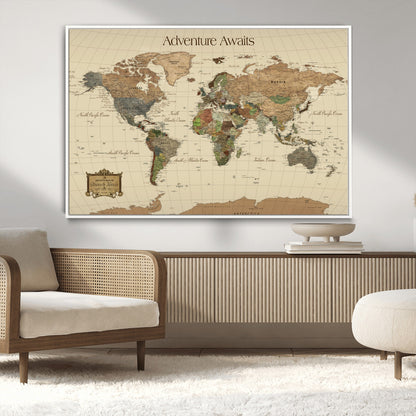 74480507-MGV-FC-36X24_White-Custom Push Pin World Map Wall Canvas Print – Personalized Travel Tracker with Pins – Framed Custom Quotie Canvas for Home Office Decoration