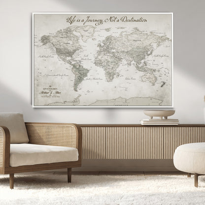 Custom Push Pin World Map Wall Canvas Print – Personalized Travel Tracker with Pins – Framed Custom Quotie Canvas for Home Office Decor