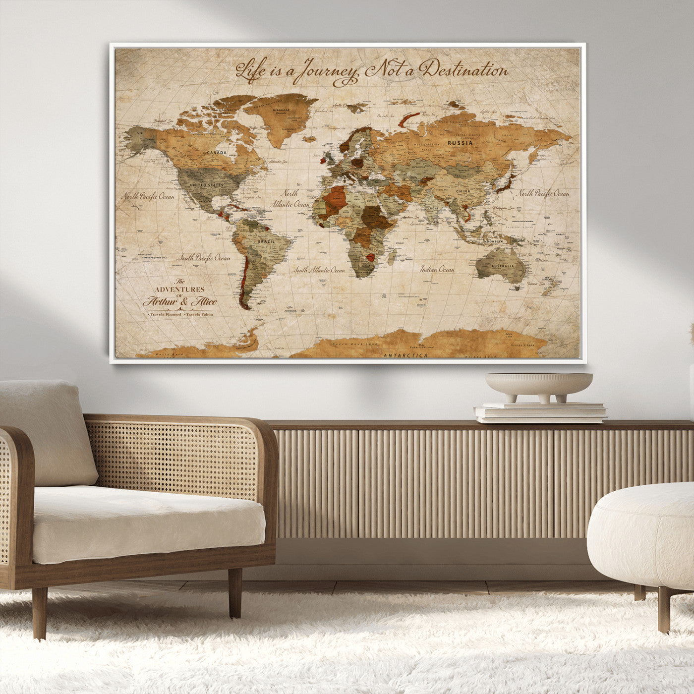 79036691-MGV-FC-30X20_White-Custom Push Pin World Map Wall Canvas Print – Personalized Travel Tracker with Pins – Framed Custom Quotie Canvas for Home Office Decor